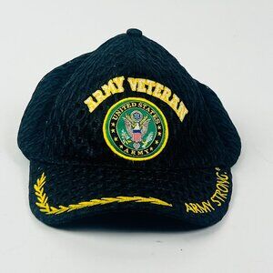 Army Veteran Black Cap With Embroidered Seal & Army Strong